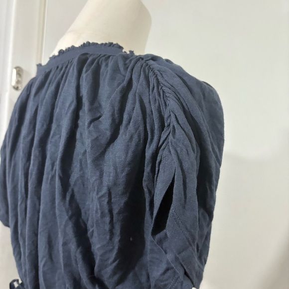 Anthropologie One September Beaded Tie Front Blouse Blue Sz Pet. Boho Fairy Y2K - Picture 11 of 14